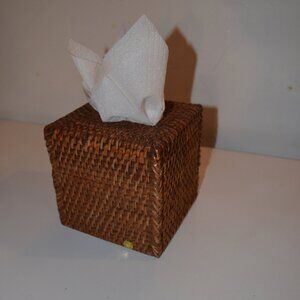 Woven Rattan Square Tissue Box Cover Brown Tropical Decoration, 5.5'x5.5'x5.5'